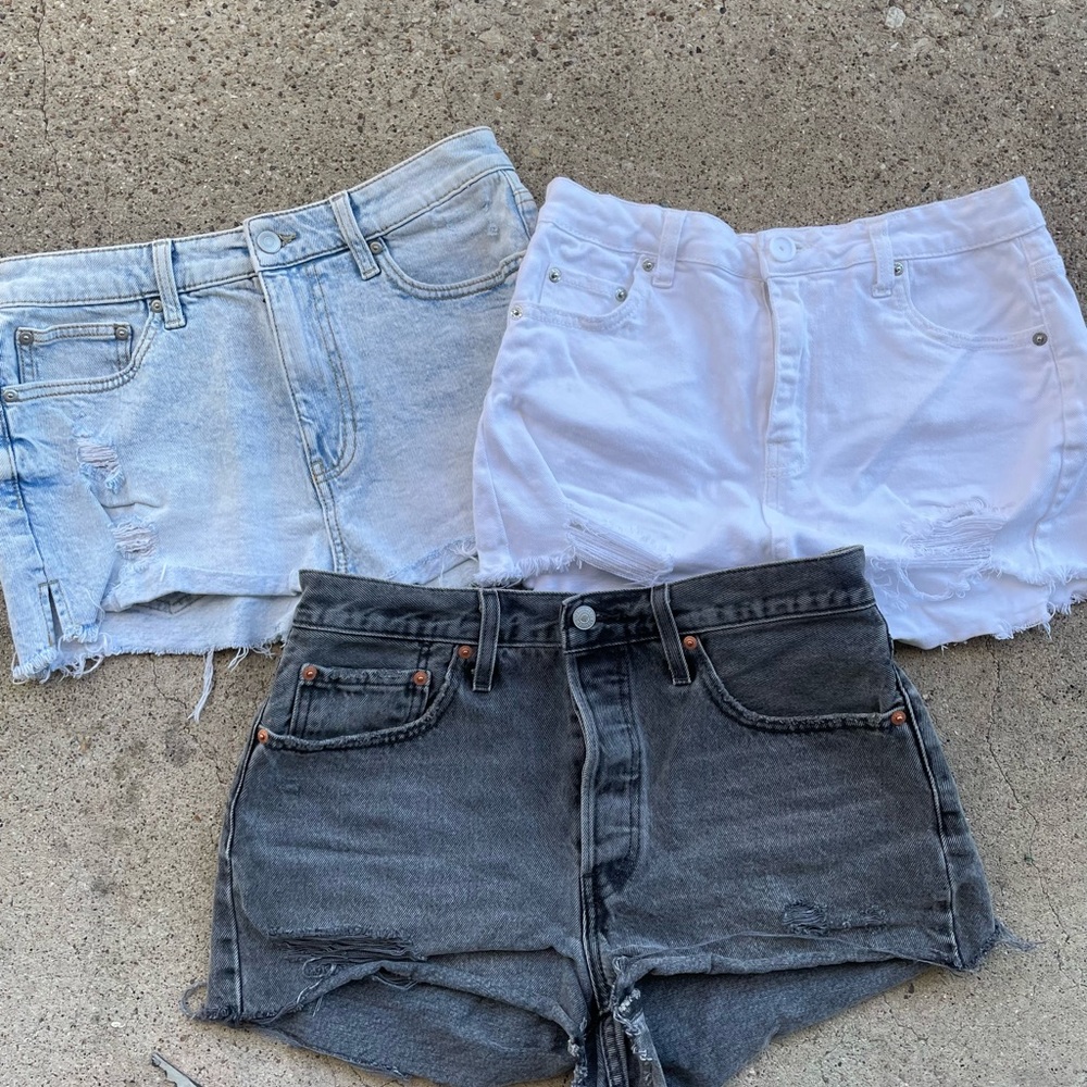 Celebrity Pink Trio: Black, Light Blue & White Distressed Jean Shorts